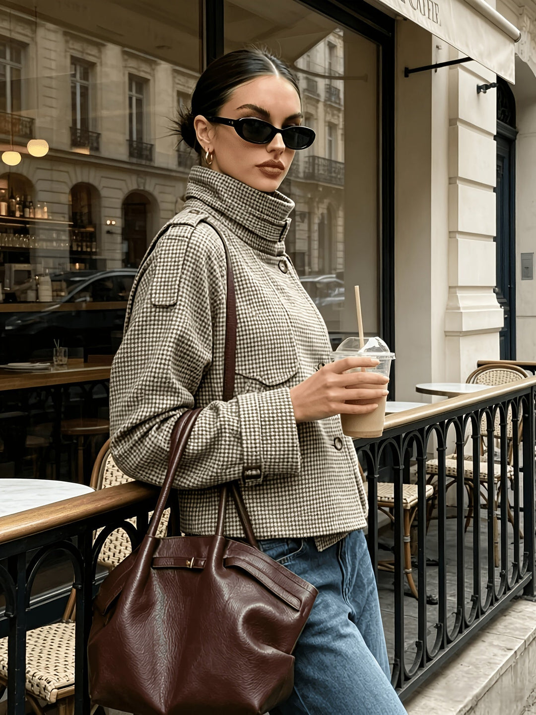 Rosalind Hayes | Stand-Collar Houndstooth Jacket