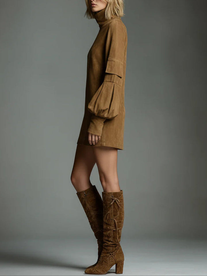 Delphine Wren | Suede Turtleneck Mini Dress