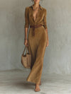 Wilhelmina | Fitted Suede Maxi Dress with Notched Collar