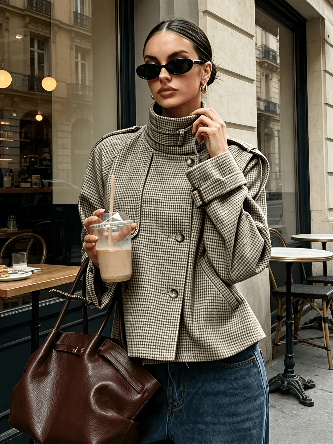 Rosalind Hayes | Stand-Collar Houndstooth Jacket