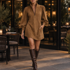 Marisol Wren | Suede Shirt Dress with Balloon Sleeves