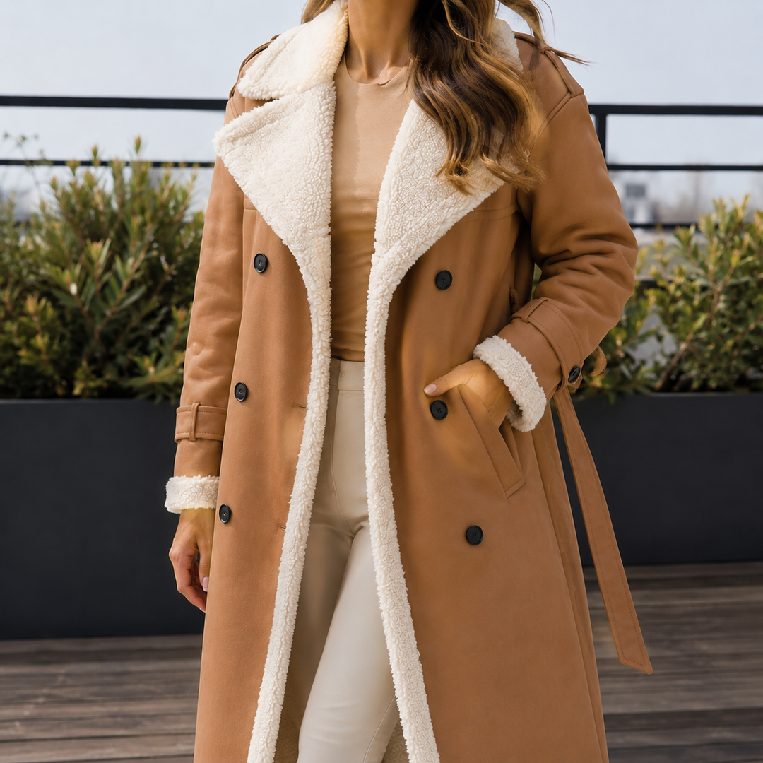 Adalyn Faye | Belted Wool Coat with Contrast Trim