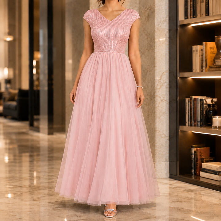 Rosalind Hayes | Sequin Maxi Dress with Tulle Overlay