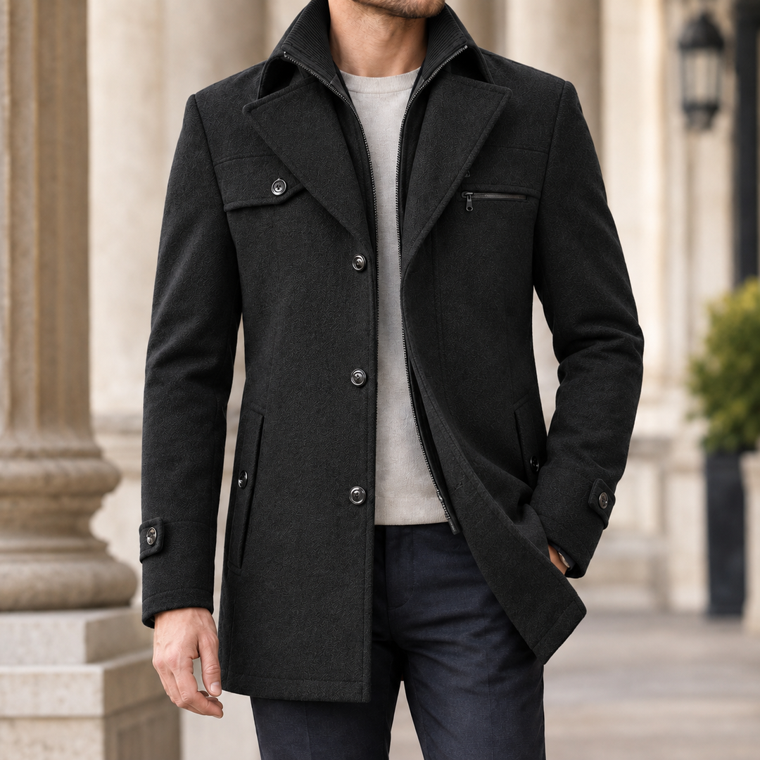 Julian Rose | Wool Coat with Layered Lapel