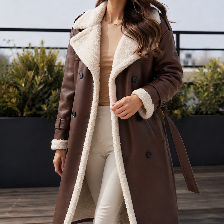 Adalyn Faye | Belted Wool Coat with Contrast Trim