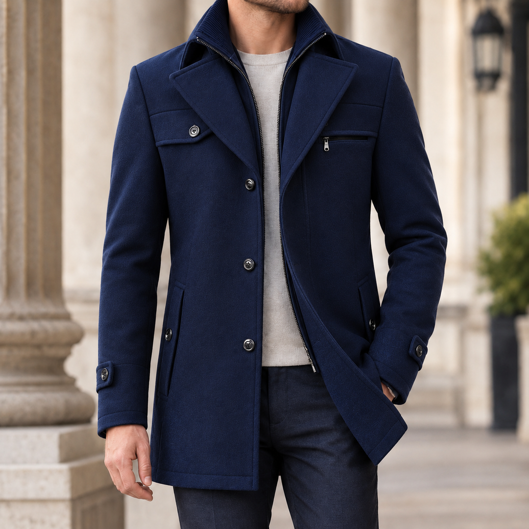 Julian Rose | Wool Coat with Layered Lapel